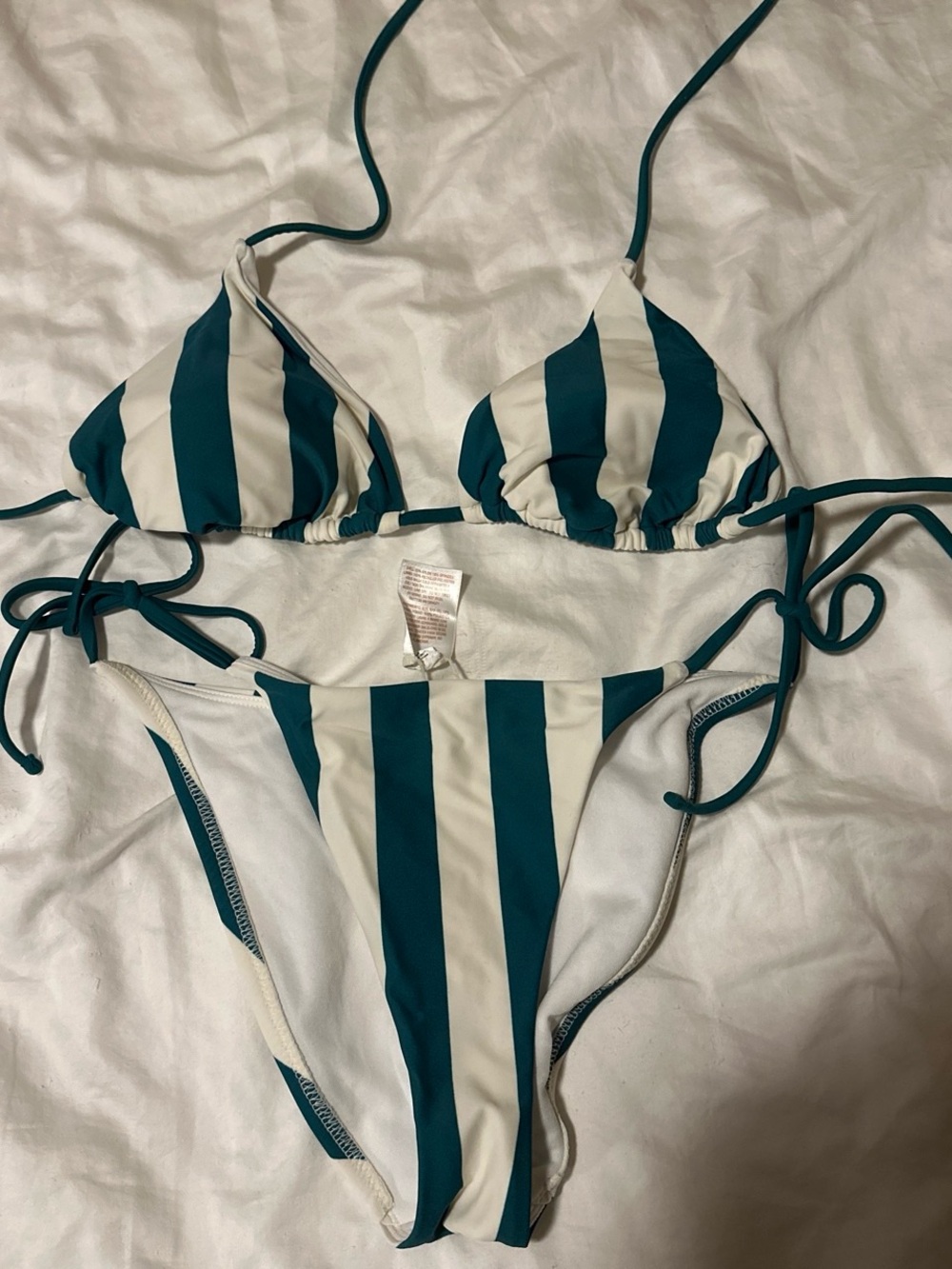 Shade & Shore Teal and White Striped Tie-Side Bikini